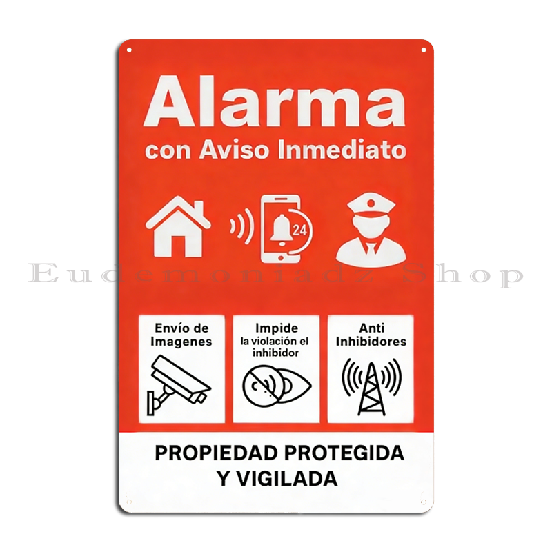 Home Security With Alarm - Letrero Metálico Retro de 24h con