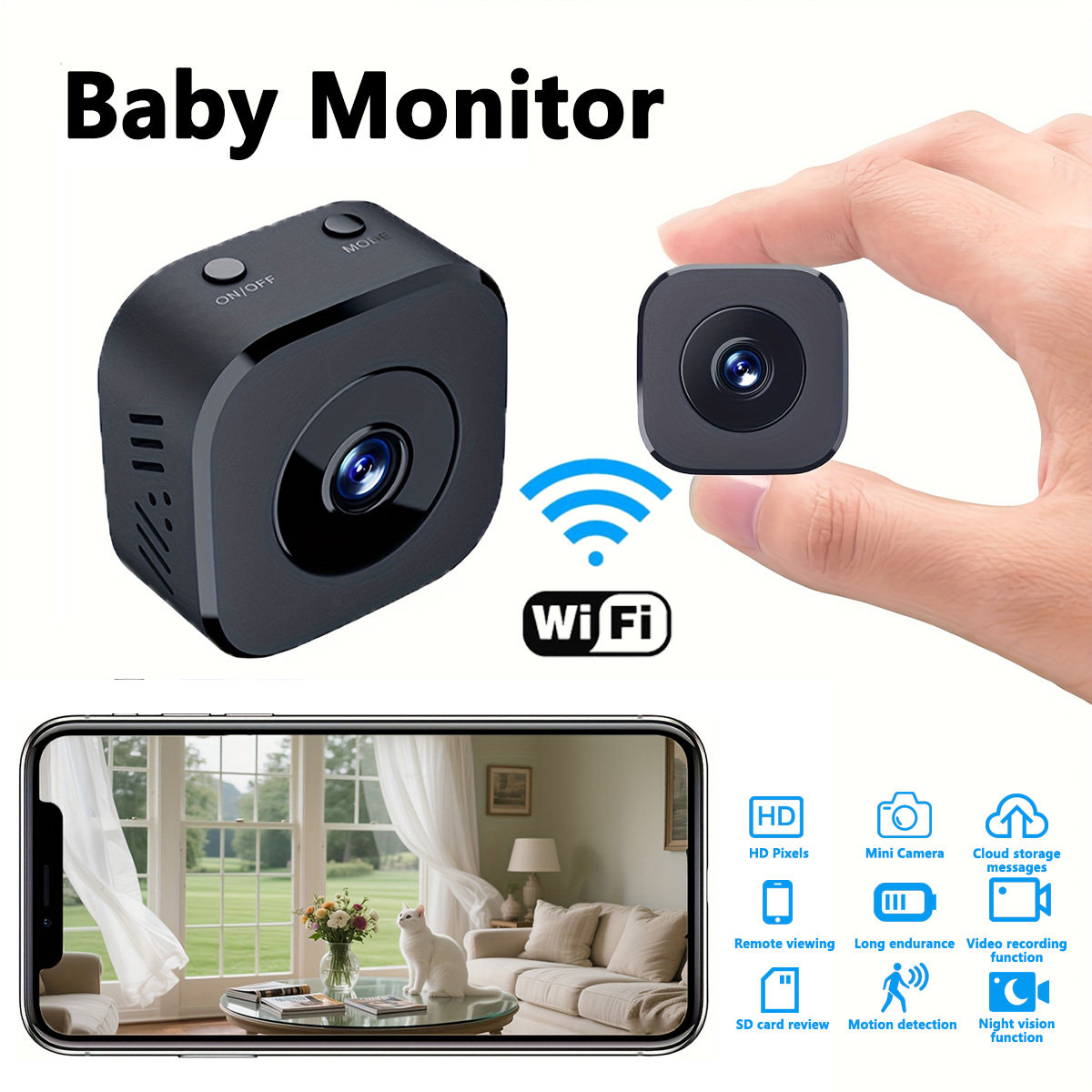 Home Security With Monitoring - Mini cámara WiFi HD de 1080P,