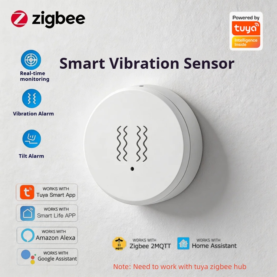 Home Security With Alarm - Sensor de Vibración Inteligente Tuya Zigbee,