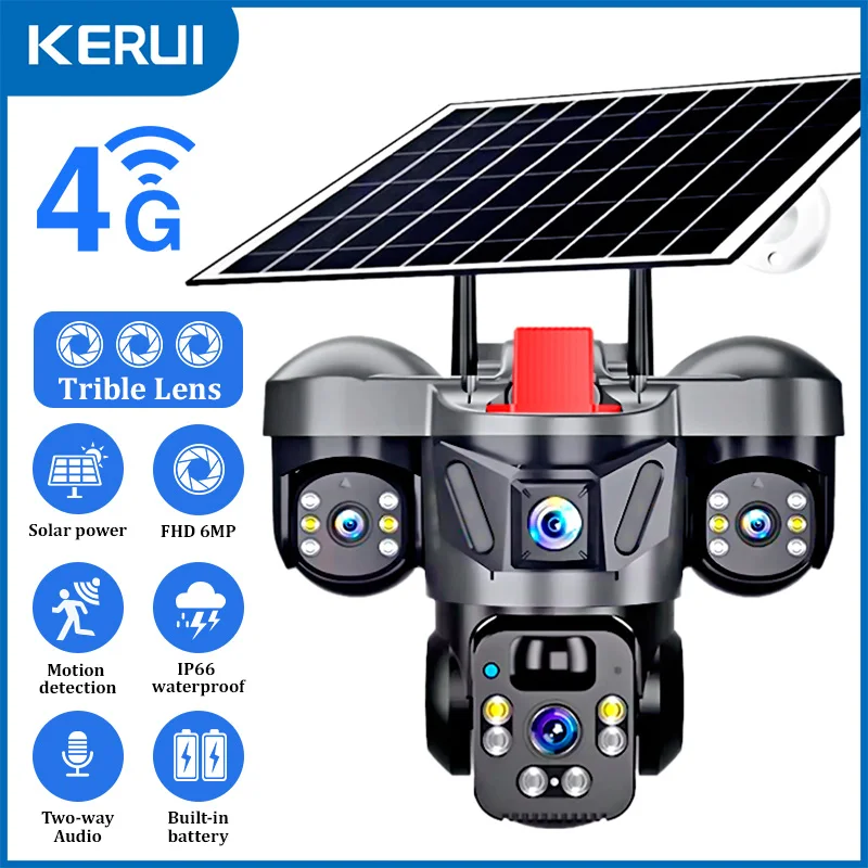 Home Security Battery - KERUI-cámara PTZ para exteriores, 6MP, 4G,