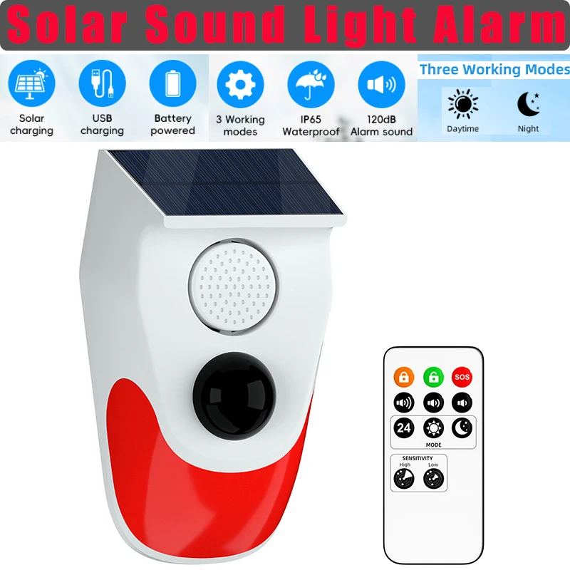 Alarma de luz de sonido Solar  - Alarm Siren Outdoor reseña y precio